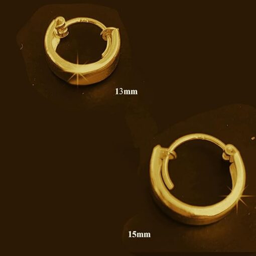 Men's plain Gold Finish Round flattish edge Hoop Bali Earrings-all sizes