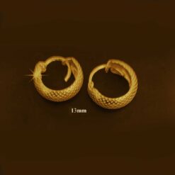 diamond textured round curvish edge gold finish 13mm hoop bali