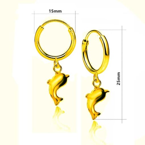 Gold Finish Dolphin Drop Plain Hoop Earring - Image 4