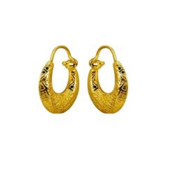 SIVYAA Kaju Shape flower textured gold finish Bali Hoop Earrings