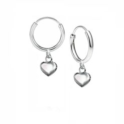 SIVYAA heart charm drop silver hoop bali