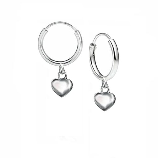 SIVYAA heart charm drop silver hoop bali