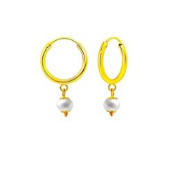 SIVYAA white pearl drop gold hoop bali