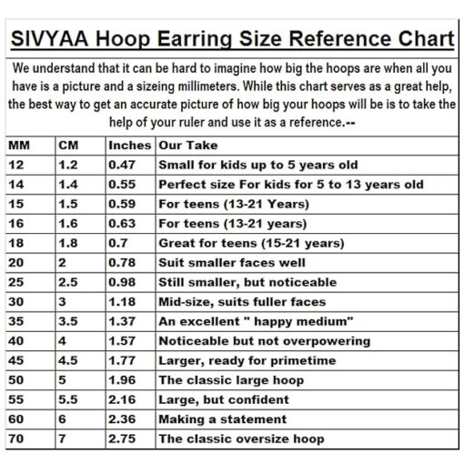 SIVYAA hoop earring-size reference chart