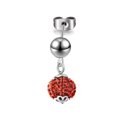 SIVYAA men's single rudraksh bead drop pure silver dangle stud
