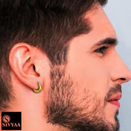 gold Men's Single Piece Kaju flower textured Bali Hoop Earrings