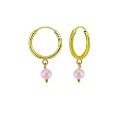 SIVYAA pink pearl charm drop gold polish silver hoop