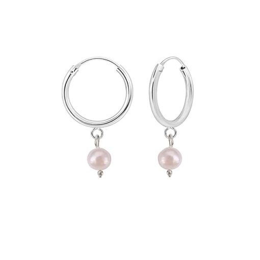 SIVYAA pink pearl charm drop silver hoop