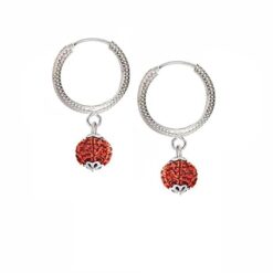 SIVYAA rudraksh bead drop charm pure silver textured hoop