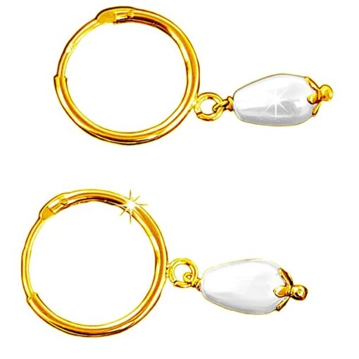 SIVYAA tear drop white pearl charm gold finish silver hoop