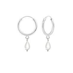 SIVYAA tear drop white pearl charm silver hoop bali