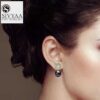 model wearing- Gold Finish Solitaire Life of Circle Classic Black Pearl pure silver drop Dangle