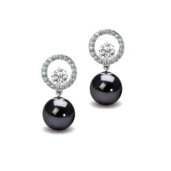 SIVYAA Solitaire Life of Circle Classic Black Pearl drop Pure Silver Dangle stud earrings