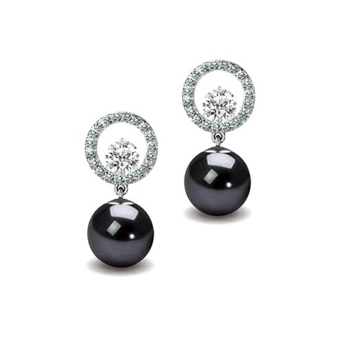 SIVYAA Solitaire Life of Circle Classic Black Pearl drop Pure Silver Dangle stud earrings
