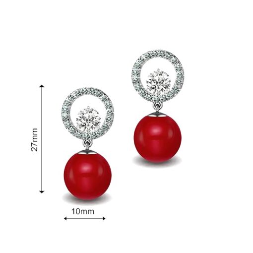Solitaire Life of Circle Classic Red Pearl drop Pure Silver Dangle measurment-SIVYAA
