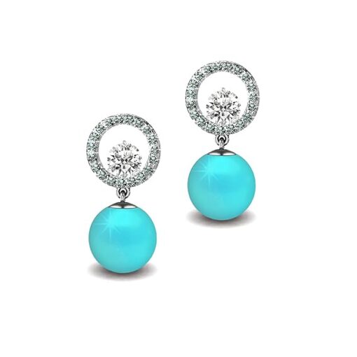 SIVYAA Solitaire Life of Circle Classic Turquoise Pearl Pure Silver drop Dangle