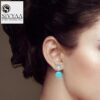 model wearing-SIVYAA Solitaire Life of Circle Classic Turquoise Pearl pure silver drop Dangle earring