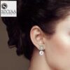 model wearing-SIVYAA Gold Finish Solitaire Life of Circle Classic White Pearl pure silver drop Dangle earrings
