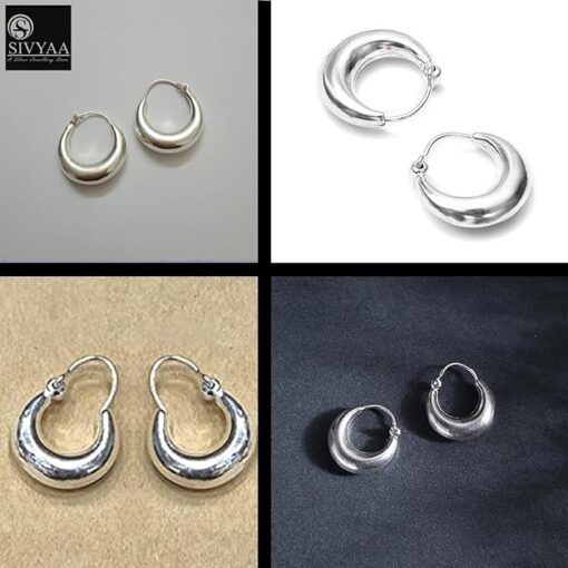 all sizes- SIVYAA men's kaju plain pure silver bali,
