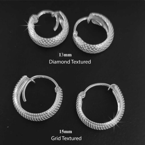 all type-diamond & grid textured round curvish edge 13mm & 15mm hoop bali earring