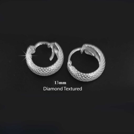 SIVYAA diamond textured round curvish edge 13mm hoop bali earring
