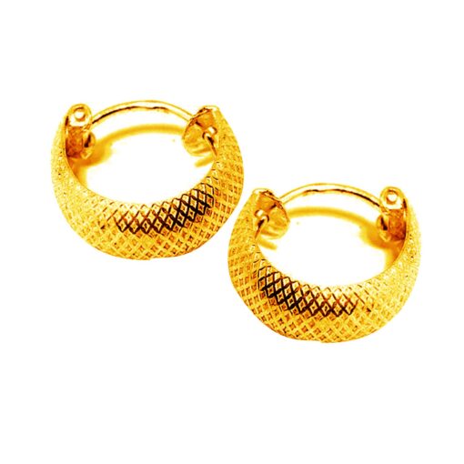 SIVYAA diamond textured round curvish edge gold finish 13mm hoop bali