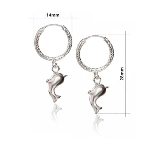 dolphin charm drop SIVYAA textured Round pure Silver hoop measurement