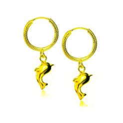 SIVYAA gold dolphin charm drop Textured Round Silver hoop