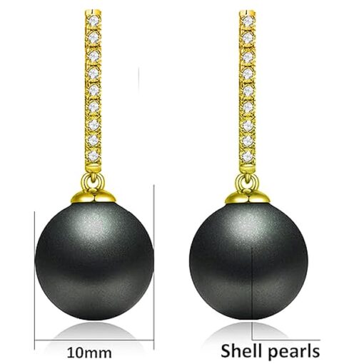 SIVYAA gold finish Solitaire Classic Black Pearl Drop Dangle pure silver Hoop Earrings measurment