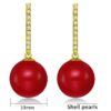 SIVYAA gold finish Solitaire Classic Red Pearl Drop Dangle pure silver Hoop Earrings measurment