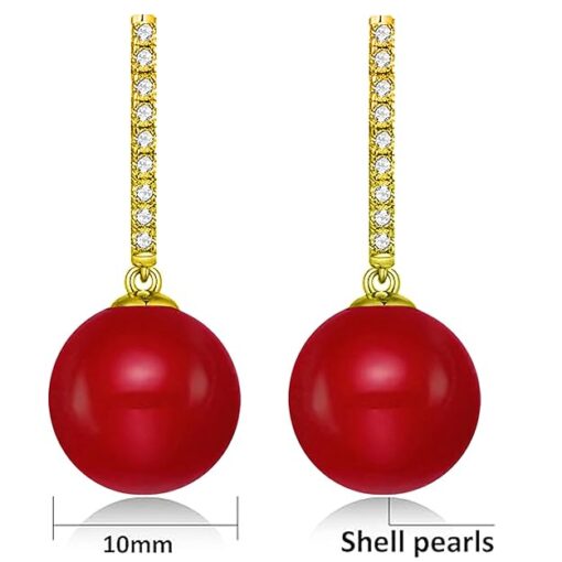 SIVYAA gold finish Solitaire Classic Red Pearl Drop Dangle pure silver Hoop Earrings measurment