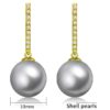 SIVYAA gold finish Solitaire Classic Silver Pearl Drop Dangle Hoop Earrings detail