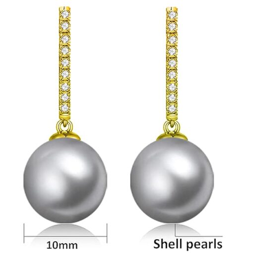 SIVYAA gold finish Solitaire Classic Silver Pearl Drop Dangle Hoop Earrings detail
