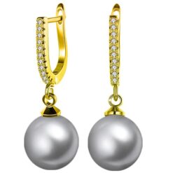 SIVYAA gold finish Solitaire Classic Silver Pearl Drop Dangle Hoop Earrings