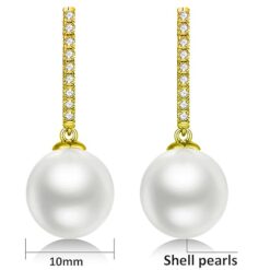 SIVYAA gold finish Solitaire Classic White Pearl Drop Dangle pure silver Hoop Earrings measurment