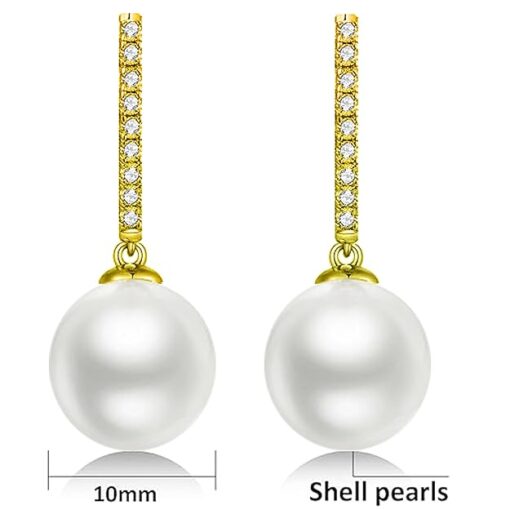 SIVYAA gold finish Solitaire Classic White Pearl Drop Dangle pure silver Hoop Earrings measurment