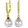 SIVYAA gold finish Solitaire Classic White Pearl Drop Dangle pure silver Hoop Earrings