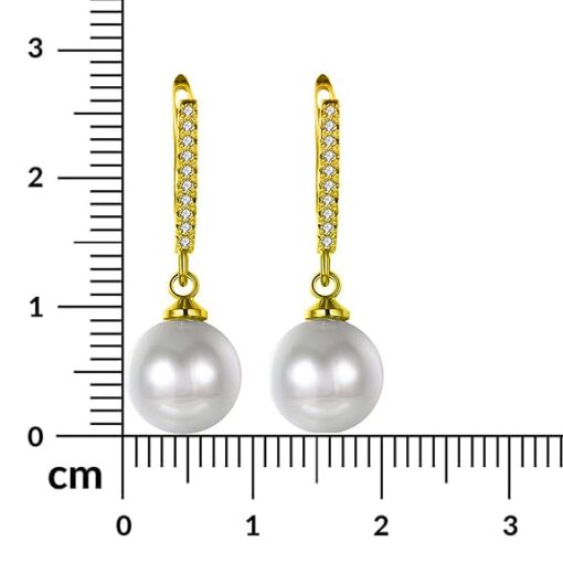SIVYAA gold finish Solitaire Classic White Pearl pure silver Drop Dangle Hoop Earrings on scale