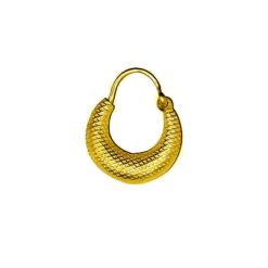 gold finish men's Kaju Shape grid textured pure silver Hoop Bali