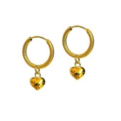 SIVYAA gold heart charm drop Textured Round Silver hoop