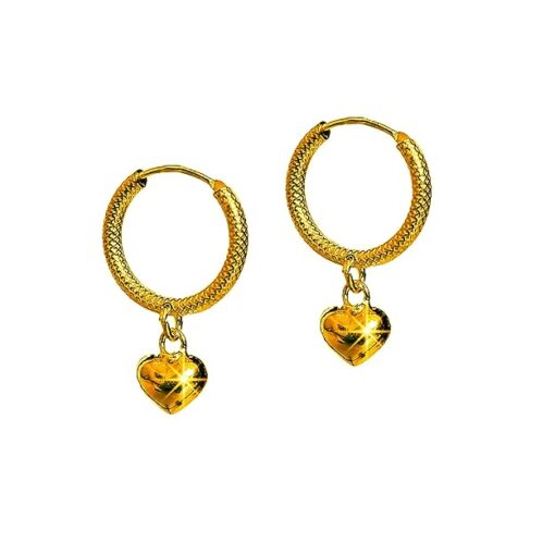 SIVYAA gold heart charm drop Textured Round Silver hoop