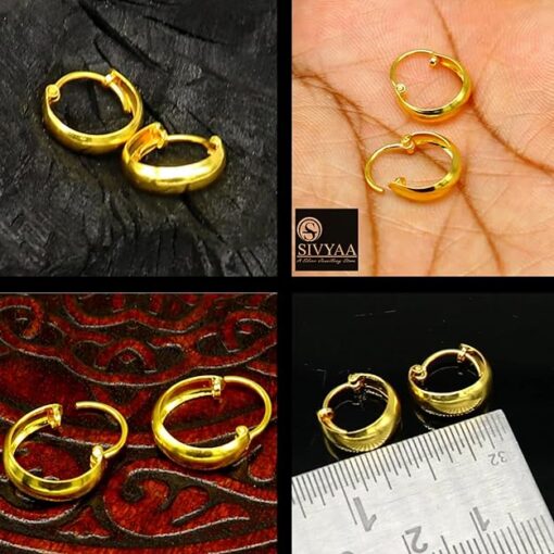SIVYAA gold polish plain round curvish edge pure silver hoop bali earring-all sizes