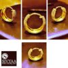 all side view- SIVYAA gold polish round grid textured curvish edge 15mm hoop earring