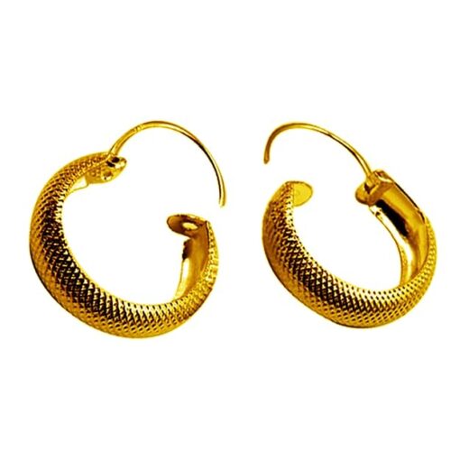 SIVYAA gold polish round grid textured curvish edge hoop bali earring, 15mm