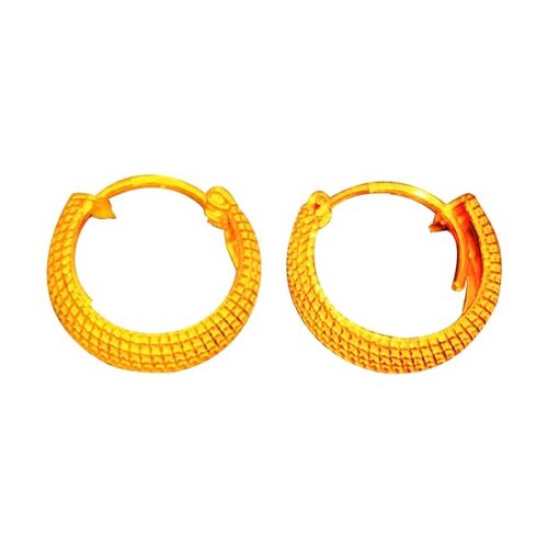 SIVYAA gold polish round grid textured curvish edgehoop bali earring 15mm
