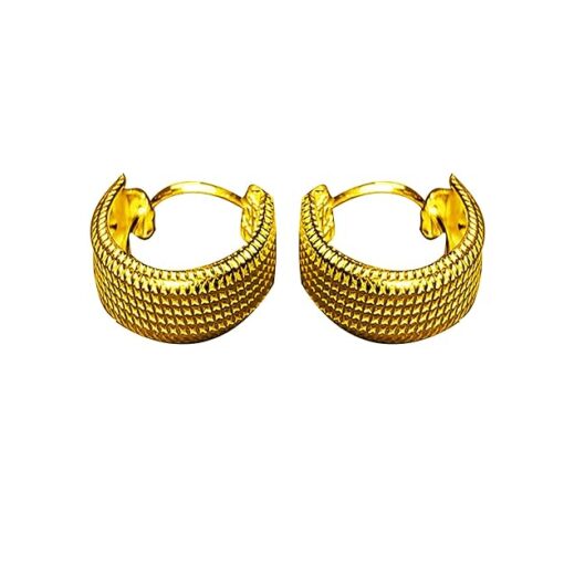 grid textured round flattish edge gold finish pure silver hoop bali