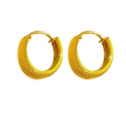 SIVYAA grid textured round flattish edge gold finish pure silver hoop bali earring