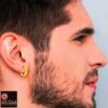 male model wearing- SIVYAA grid textured round flattish edge gold polish pure silver hoop
