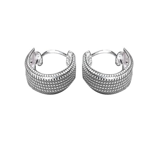 SIVYAA grid textured round flattish edge pure silver bali earring