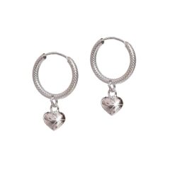 SIVYAA heart charm drop Textured Round Silver hoop